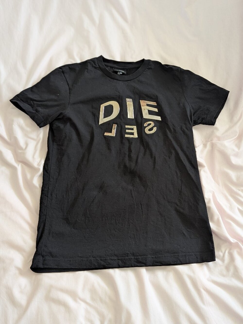DIESEL Black Metallic Logo Tee Shirt Size S